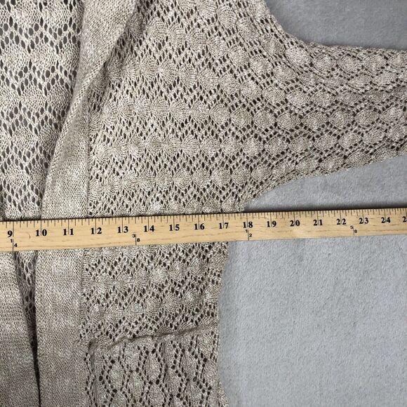 NATURAL REFLECTIONS Open Cardigan Sz L Cotton Oatmeal Open Knit Sweater Pockets - Picture 8 of 9
